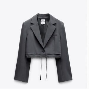 Zara Women's Charcoal Cropped Blazer